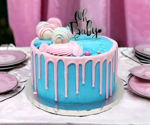"Oh Baby" Gender Reveal Cake with Pink and Blue Cake Balls! 
