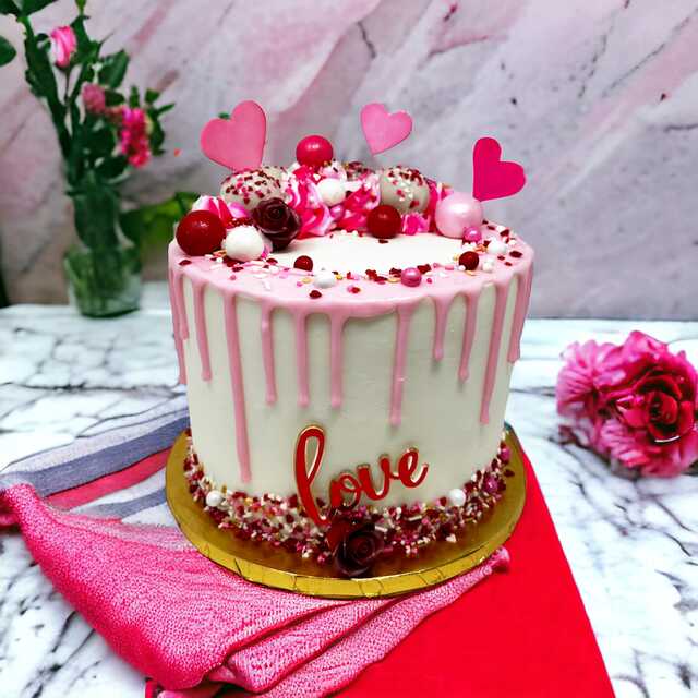 Valentine Triple Layer Cake with Chocolate Drip
