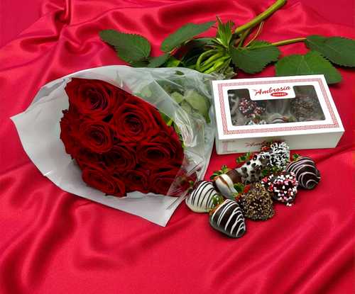 Chocolate Dipped Strawberries - 8 Pack and Roses!