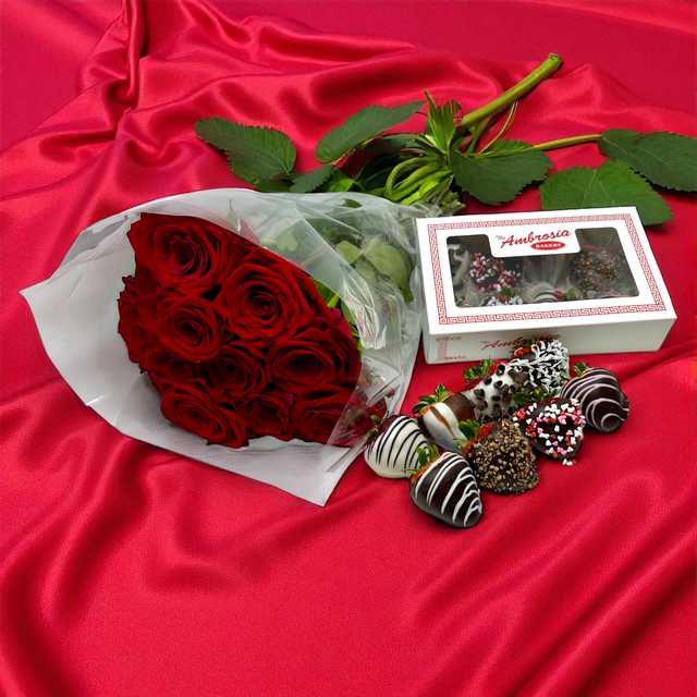 Chocolate Dipped Strawberries - 8 Pack and Roses!