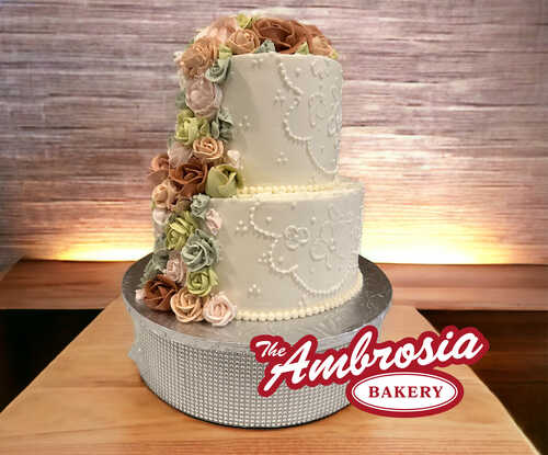 2 Tier Traditional with Waterfall Buttercream Roses