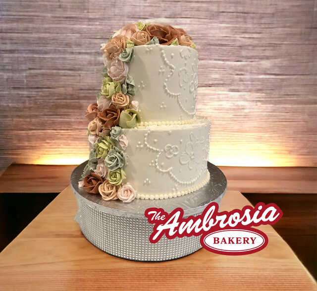 2 Tier Traditional with Waterfall Buttercream Roses