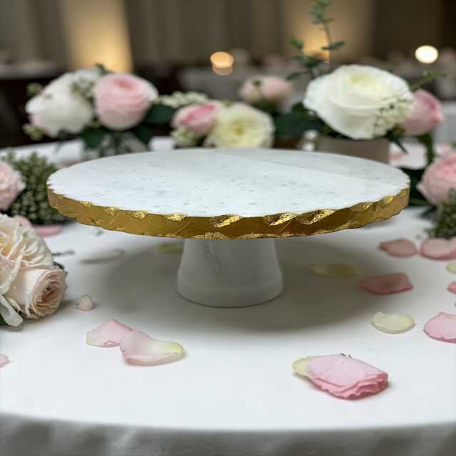 Marble Cake Stand with Gold Edge – 12” Elegant Cake Display Stand | Baton Rouge Bakery Essentials