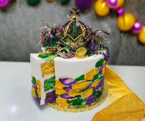 Mardi Gras Triple Layer Cake with Crown!