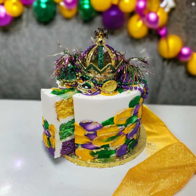 Mardi Gras Triple Layer Cake with Crown!