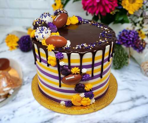 Tiger Stripes Triple Layer Cake with Chocolate Pour and Cake Balls!