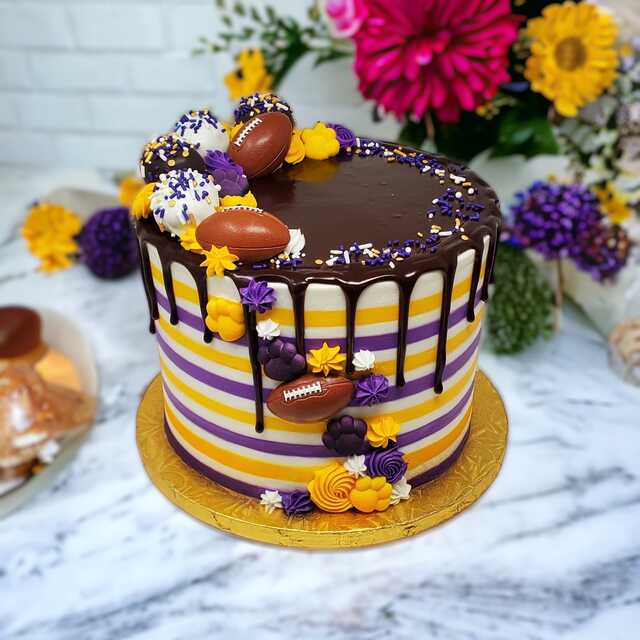 Tiger Stripes Triple Layer Cake with Chocolate Pour and Cake Balls!