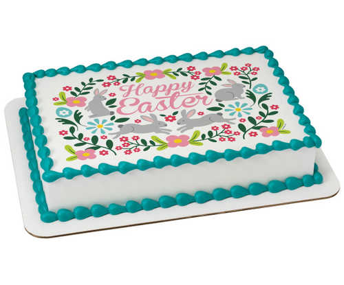 Happy Easter Floral Bunnies PhotoCake® Edible Image®