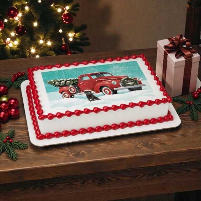 Classic Red Truck with Tree PhotoCake® Edible Image®