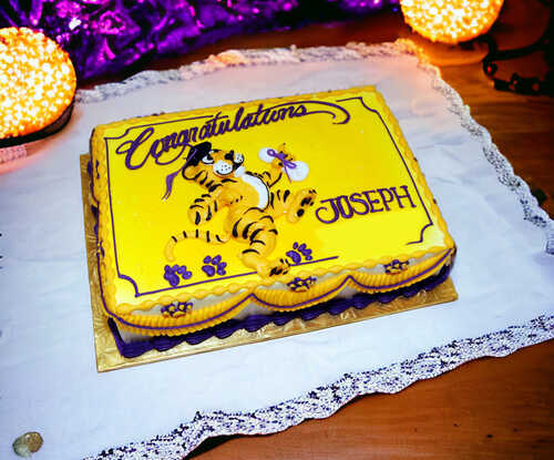 Dancing Tiger Cake with Graduation Cap