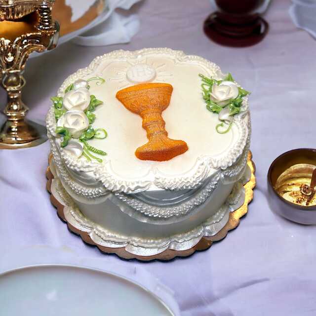 1st Communion Cake with Sugared Chalice
