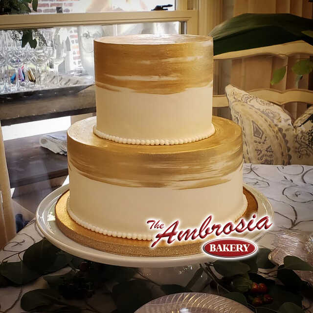 Painted 2 Tier Wedding / Anniversary Cake with Gold or Silver