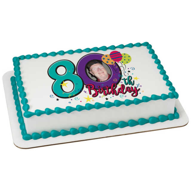 Happy 80th Birthday PhotoCake® Edible Image® Frame
