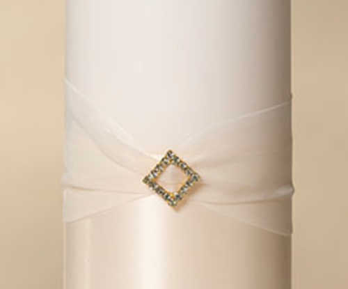 Pillar Candle - Ivory Diamond with Ribbon