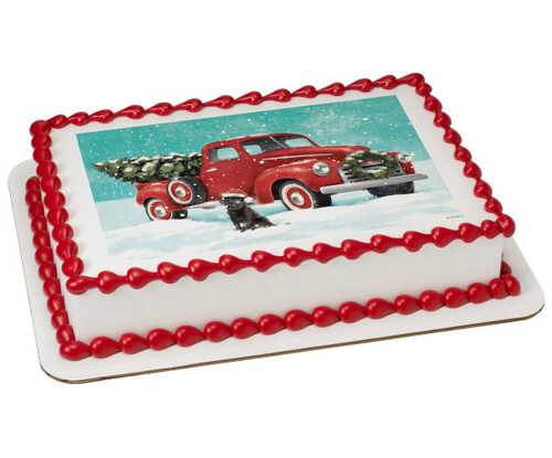 Classic Red Truck with Tree PhotoCake® Edible Image®