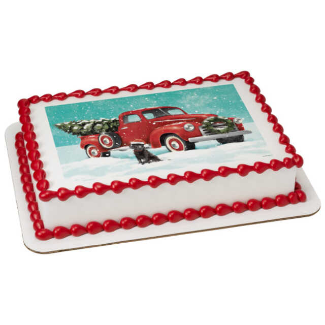 Classic Red Truck with Tree PhotoCake® Edible Image®