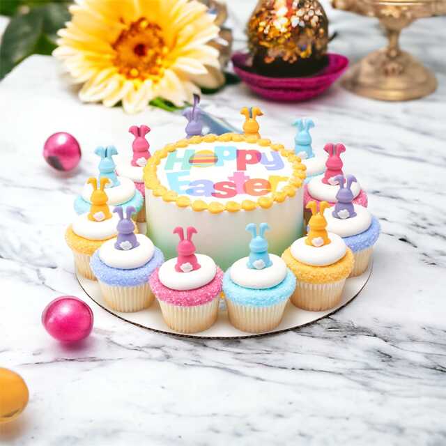 Hoppy Easter PhotoCake® Edible Image® with 12 Cupcakes