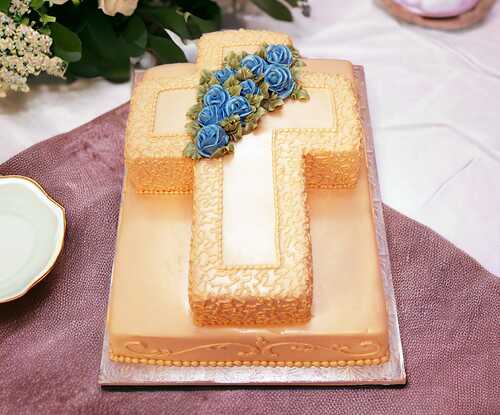 Cut-Out Cross On Fondant Sheet Cake