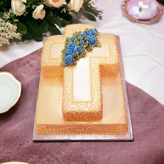 Cut-Out Cross On Fondant Sheet Cake