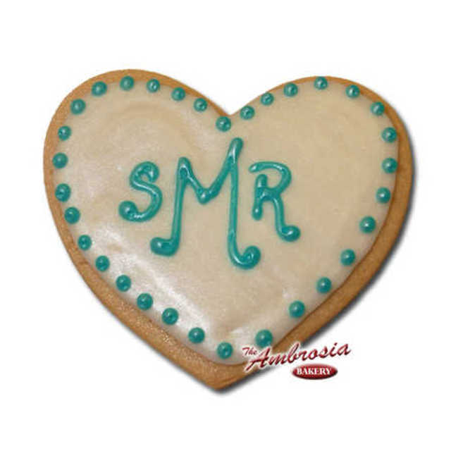 Decorated Bridal Shower Monogram Cut-Out Cookie - Heart Shaped