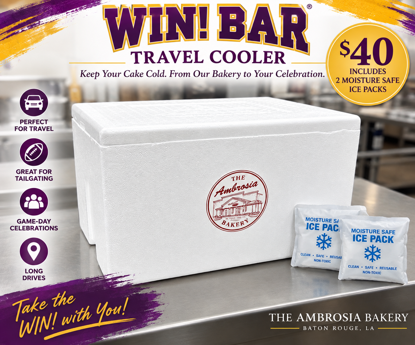 Need a Travel Kit? This is only available for the 1/2 Sheet WIN! BAR Cake. See below for more details...