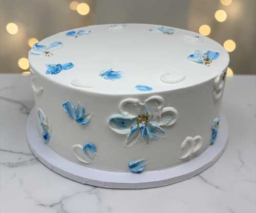 Double Layer Dusty Blue Floral Cake โ Decorated Cake ๐