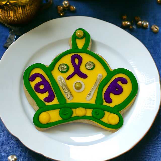 King Cake Crown Cutout Cookies