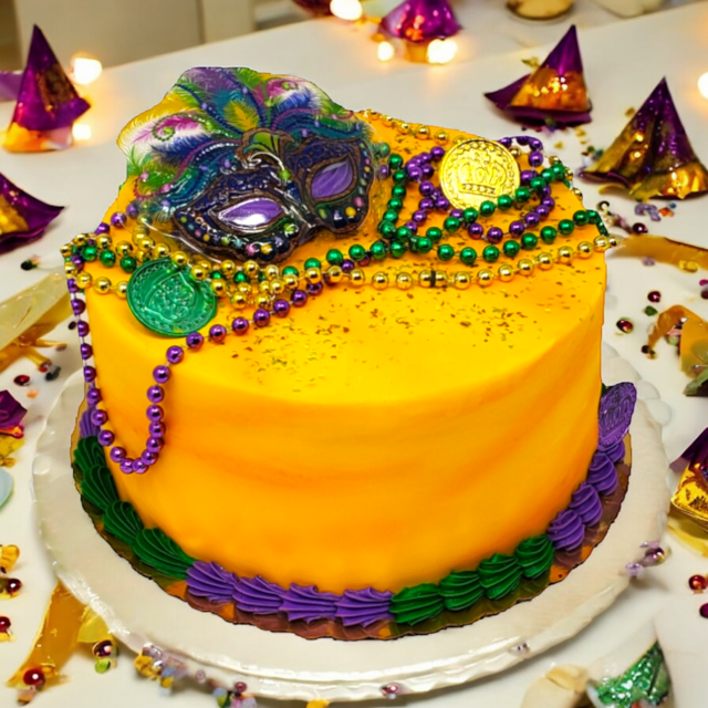 Mardi Gras Mask and Beads Cake