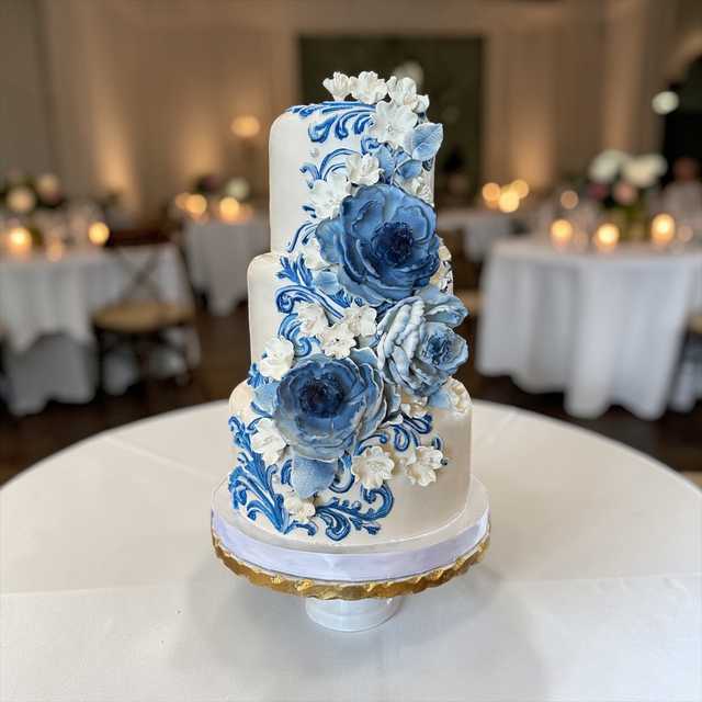Something Blue Wedding Cake – Elegant Blue Floral Wedding Cake | Baton Rouge Wedding Cakes