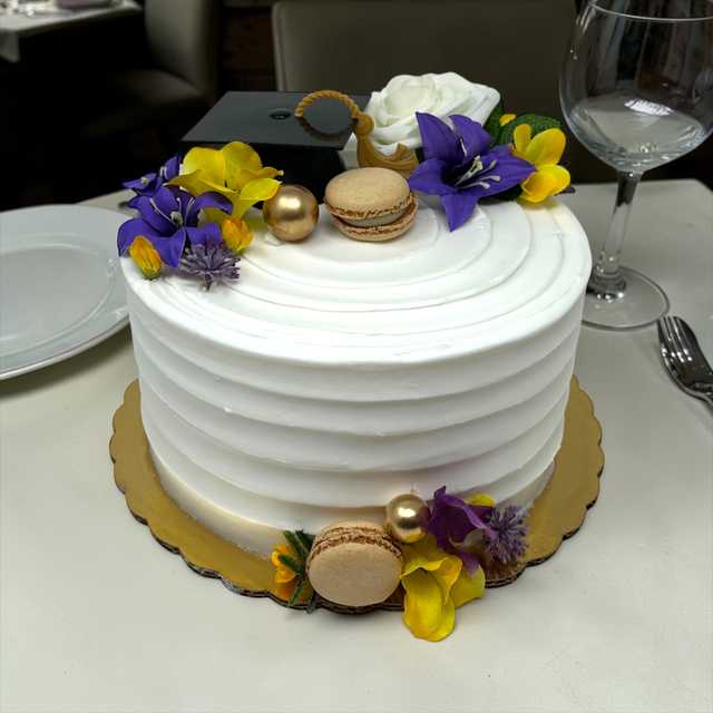 Golden Macaron Graduation Celebration Cake