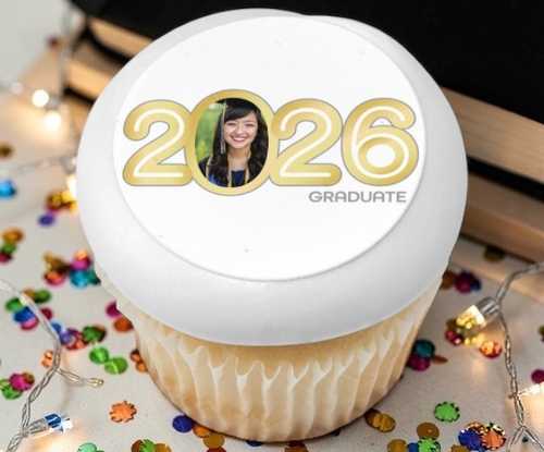 Gold 2026 Graduation PhotoCake® Edible Image® Frame Cupcakes (12 Cupcakes) 