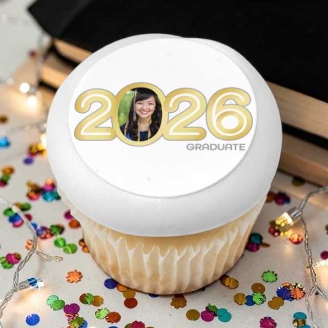 Gold 2026 Graduation PhotoCake® Edible Image® Frame Cupcakes (12 Cupcakes) 