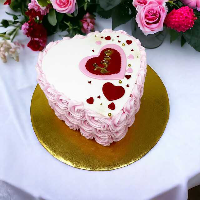 9" Double Layer Heart Cake with Rosettes