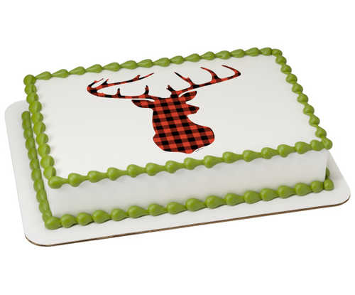 Red Check Plaid Deer PhotoCake® Edible Image®
