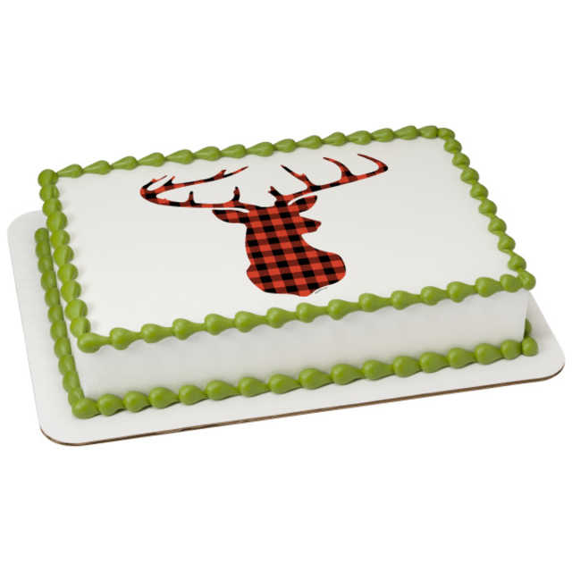 Red Check Plaid Deer PhotoCake® Edible Image®