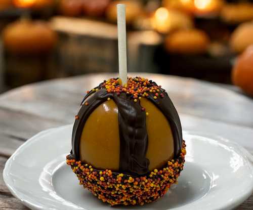 Caramel Apple with Chocolate and Halloween Sprinkles