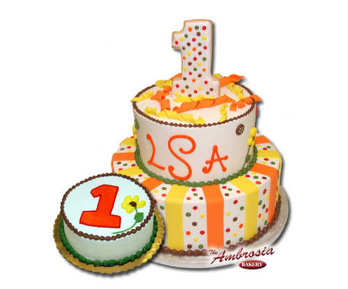 Fondant Stripes & Polka Dots 1st Birthday Cake