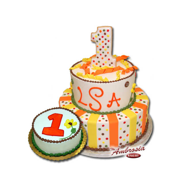 Fondant Stripes & Polka Dots 1st Birthday Cake