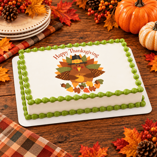 Happy Thanksgiving Turkey PhotoCake® Edible Image® Cake
