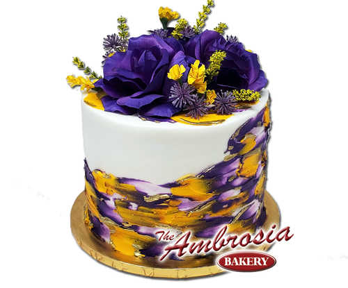 Golden Tiger Triple Layer Cake with Floral Topper!