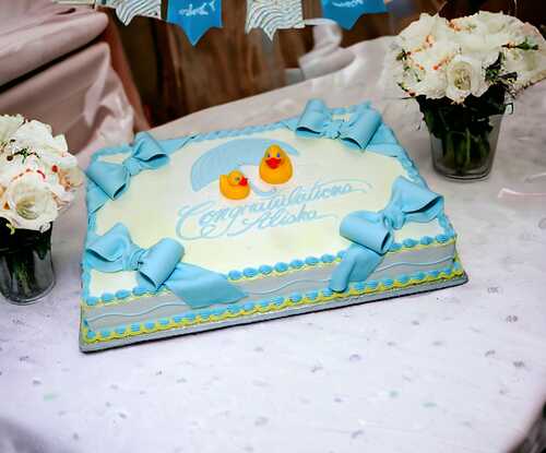 Umbrella Yellow Rubber Duckies Baby Shower Cake