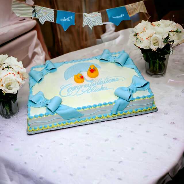 Umbrella Yellow Rubber Duckies Baby Shower Cake
