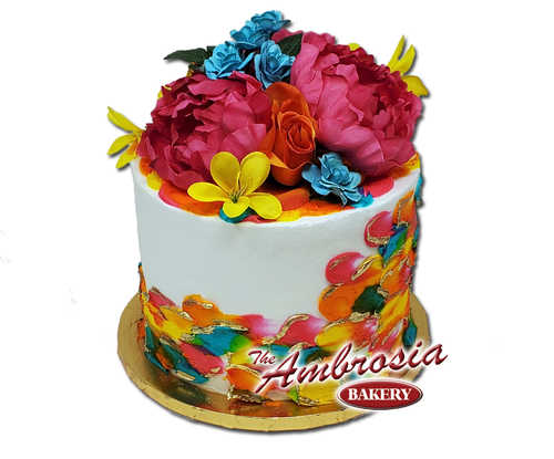 Golden Summer Triple Layer Cake with Floral Topper!