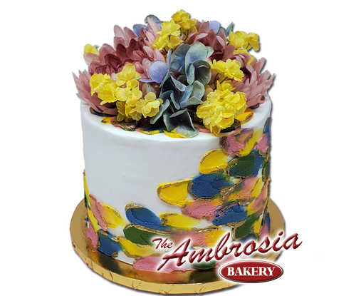 Golden Spring Triple Layer Cake with Floral Topper!