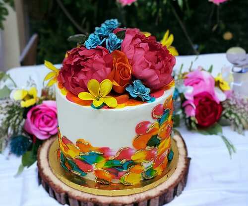 Golden Summer Triple Layer Cake with Floral Topper!