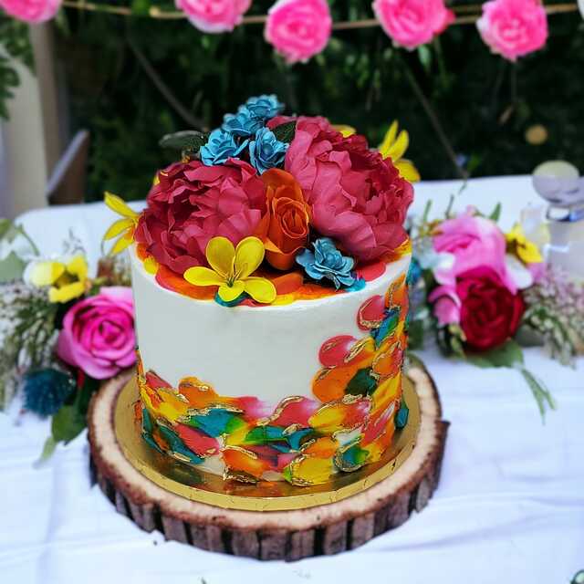 Golden Summer Triple Layer Cake with Floral Topper!