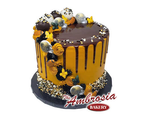 Who Dat Triple Layer Cake with Chocolate Pour and Cake Balls!