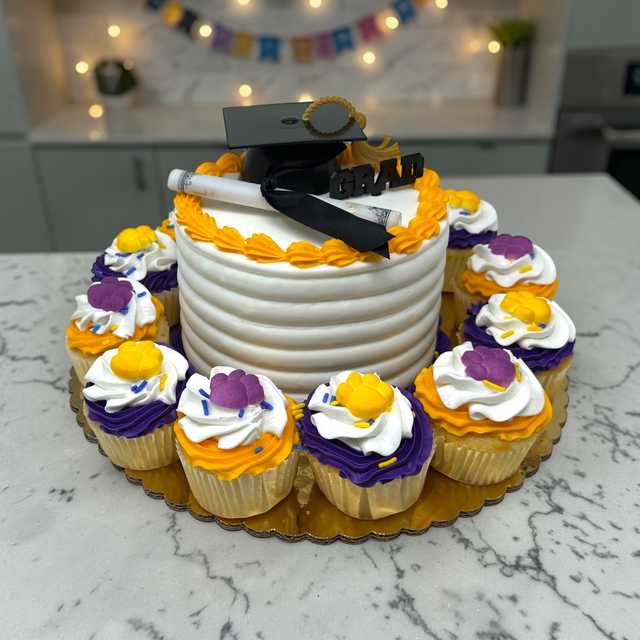 Graduation Celebration Cake & Cupcakes (Dozen)