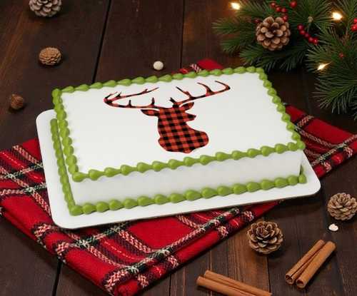 Red Check Plaid Deer PhotoCake® Edible Image®