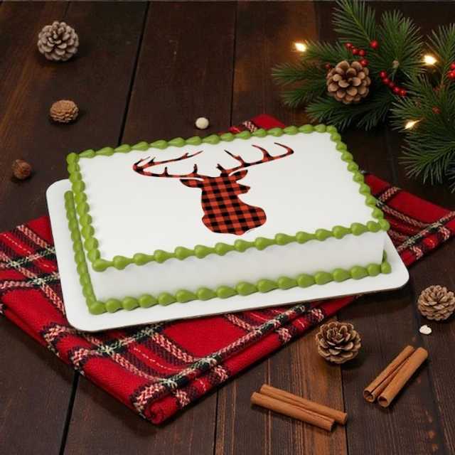 Red Check Plaid Deer PhotoCake® Edible Image®